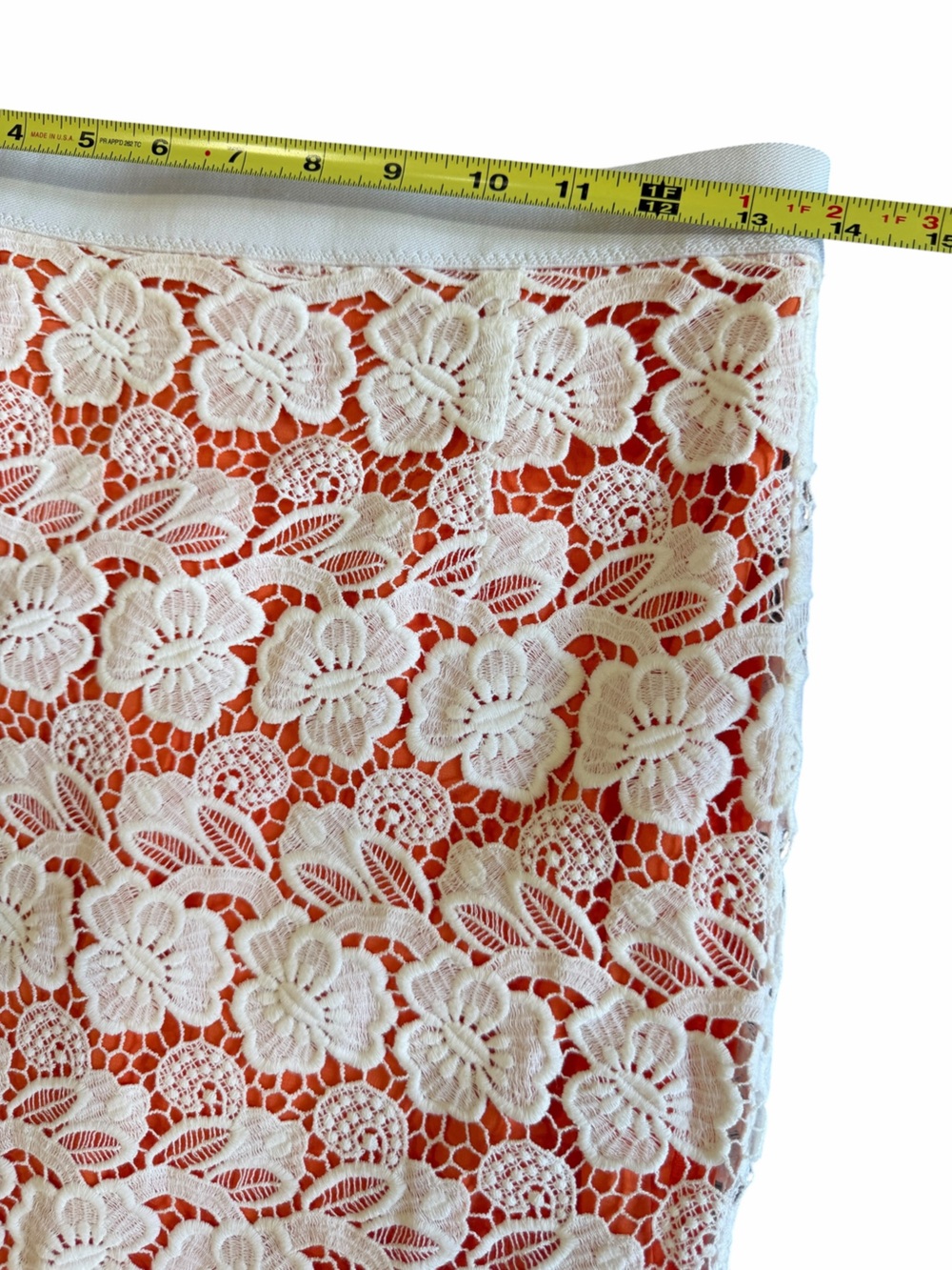 Rebecca Minkoff Orange & White Lace Pencil Skirt Size 4 - Picture 7 of 8